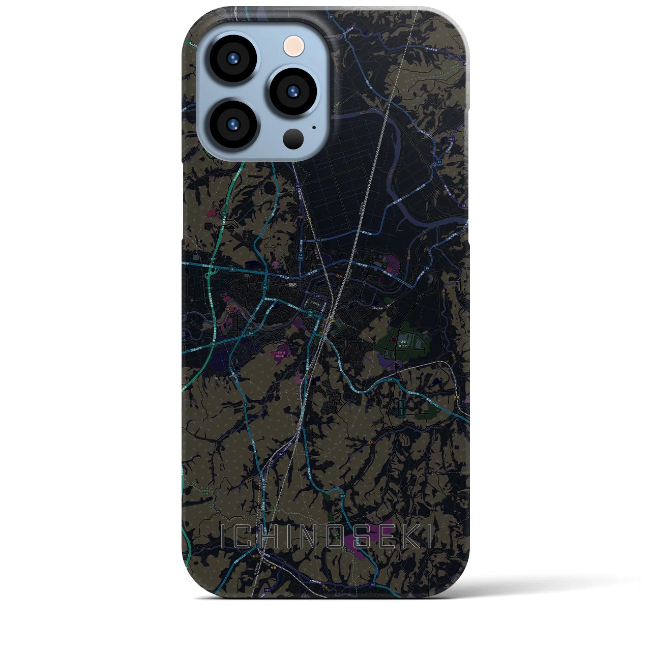 【一関】地図柄iPhoneケース（バックカバータイプ・ブラック）iPhone 13 Pro Max 用