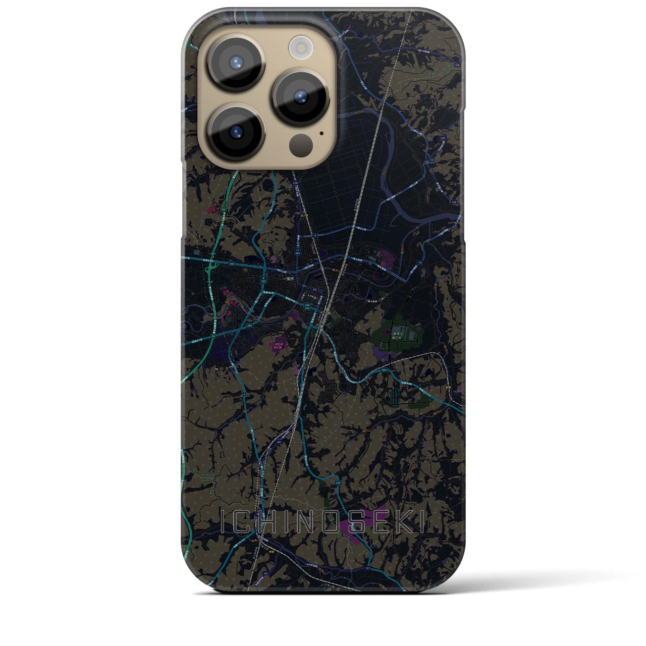 【一関】地図柄iPhoneケース（バックカバータイプ・ブラック）iPhone 14 Pro Max 用
