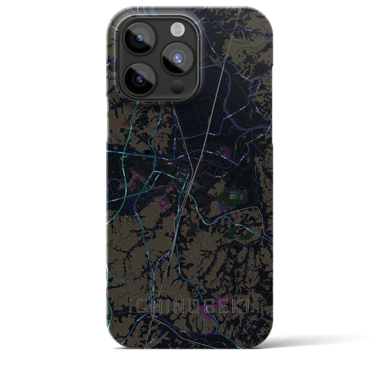 【一関】地図柄iPhoneケース（バックカバータイプ・ブラック）iPhone 15 Pro Max 用