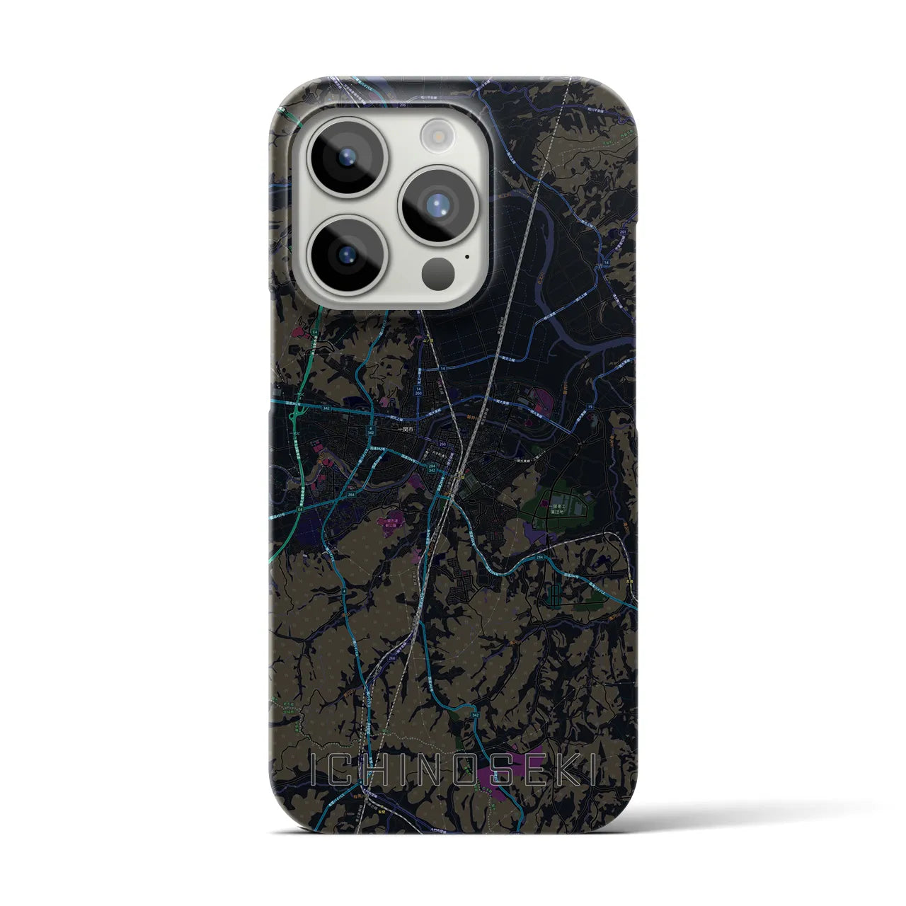 【一関】地図柄iPhoneケース（バックカバータイプ・ブラック）iPhone 15 Pro 用