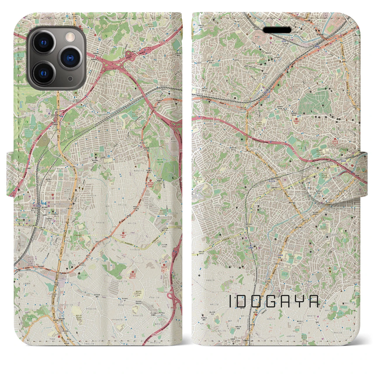 【井土ヶ谷】地図柄iPhoneケース（手帳両面タイプ・ナチュラル）iPhone 11 Pro Max 用