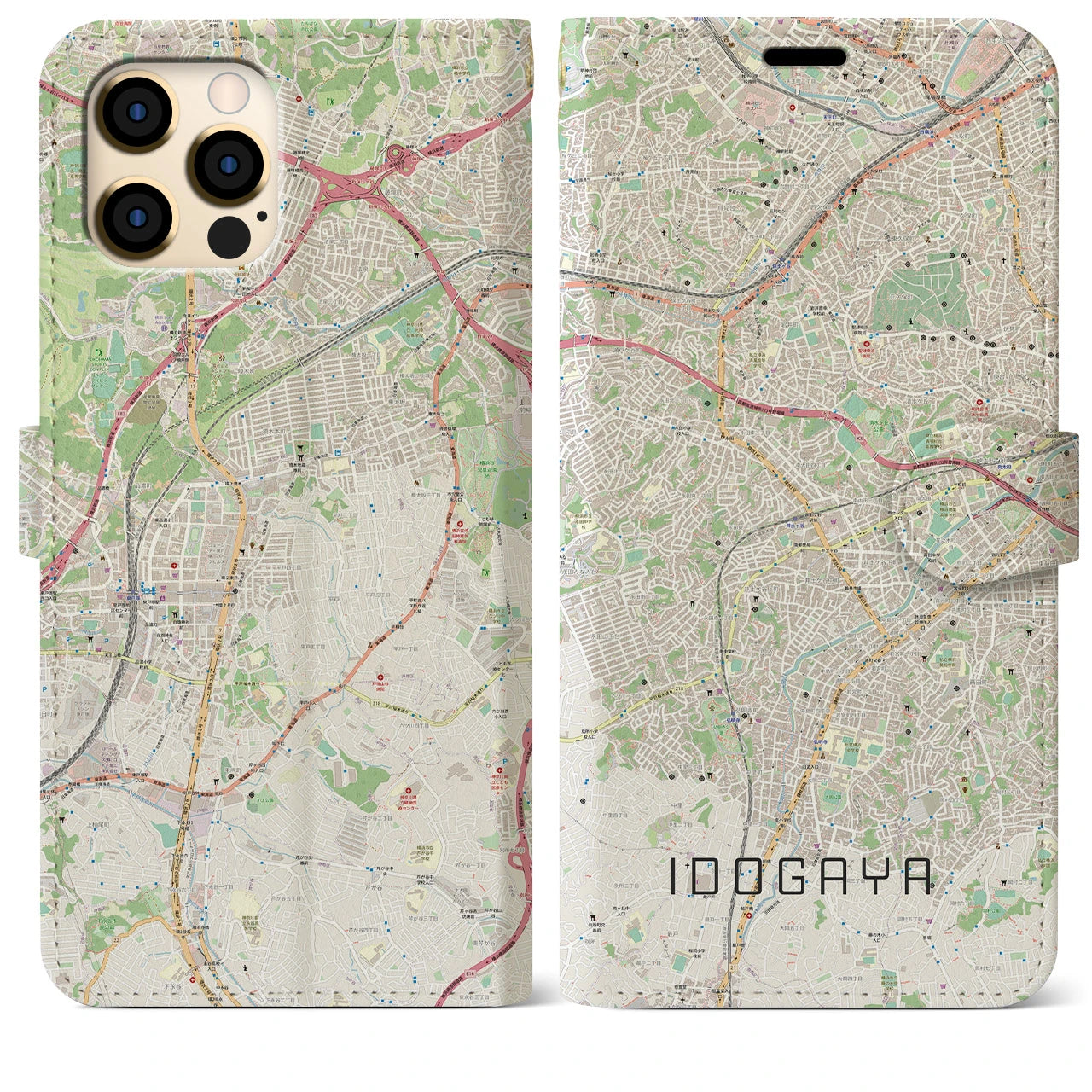 【井土ヶ谷】地図柄iPhoneケース（手帳両面タイプ・ナチュラル）iPhone 12 Pro Max 用