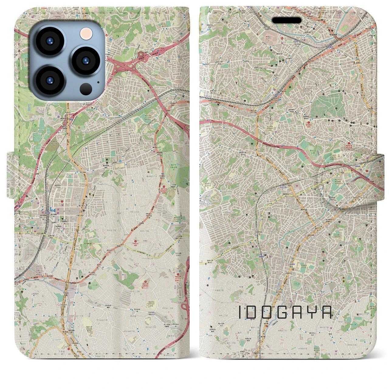 【井土ヶ谷】地図柄iPhoneケース（手帳両面タイプ・ナチュラル）iPhone 13 Pro Max 用
