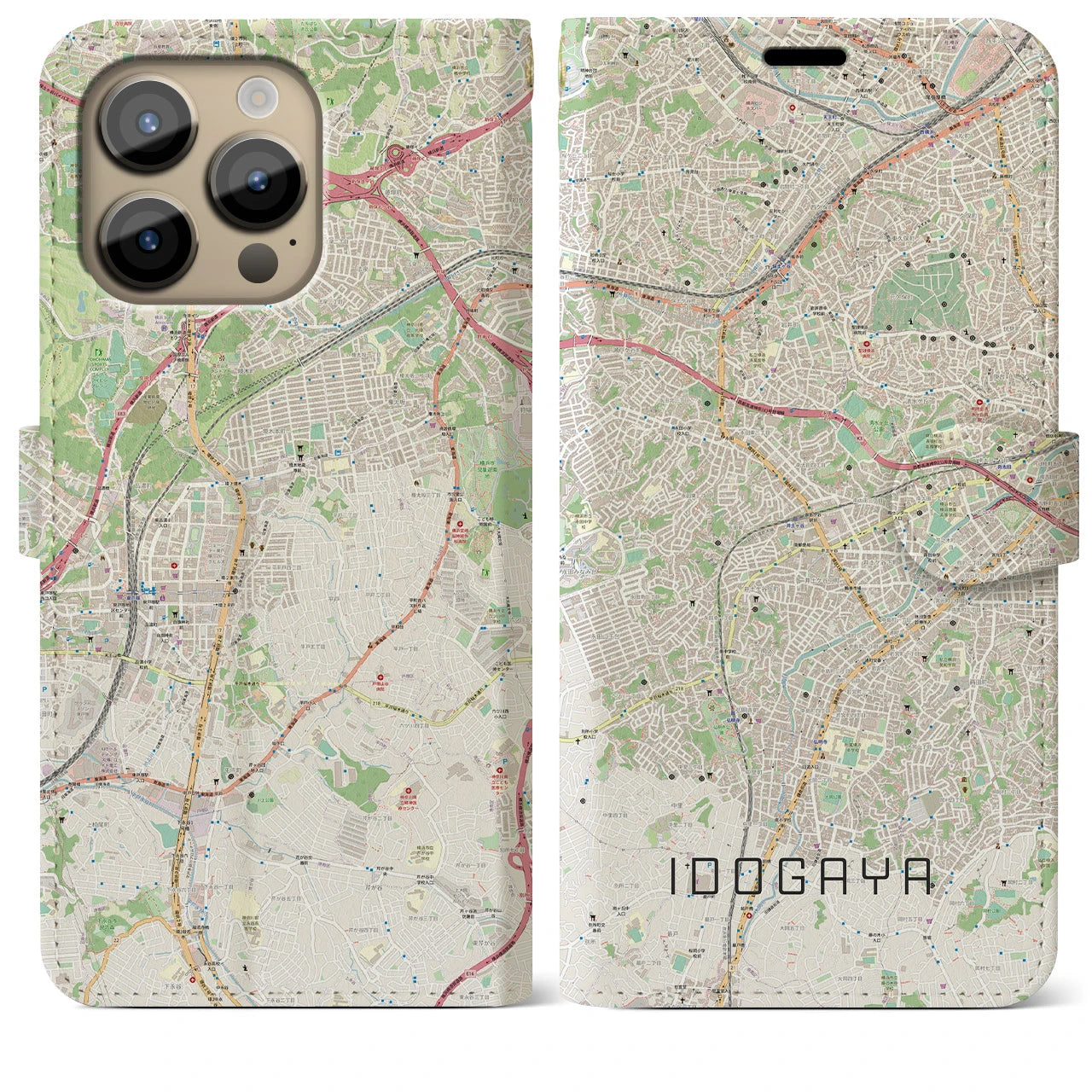 【井土ヶ谷】地図柄iPhoneケース（手帳両面タイプ・ナチュラル）iPhone 14 Pro Max 用
