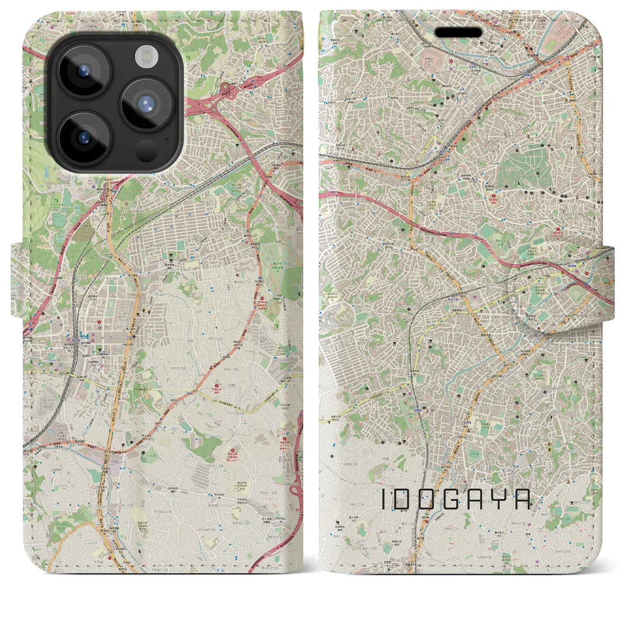 【井土ヶ谷】地図柄iPhoneケース（手帳両面タイプ・ナチュラル）iPhone 15 Pro Max 用
