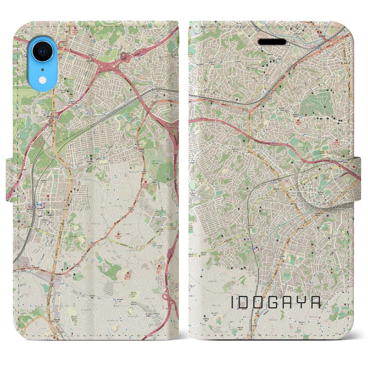 【井土ヶ谷】地図柄iPhoneケース（手帳両面タイプ・ナチュラル）iPhone XR 用