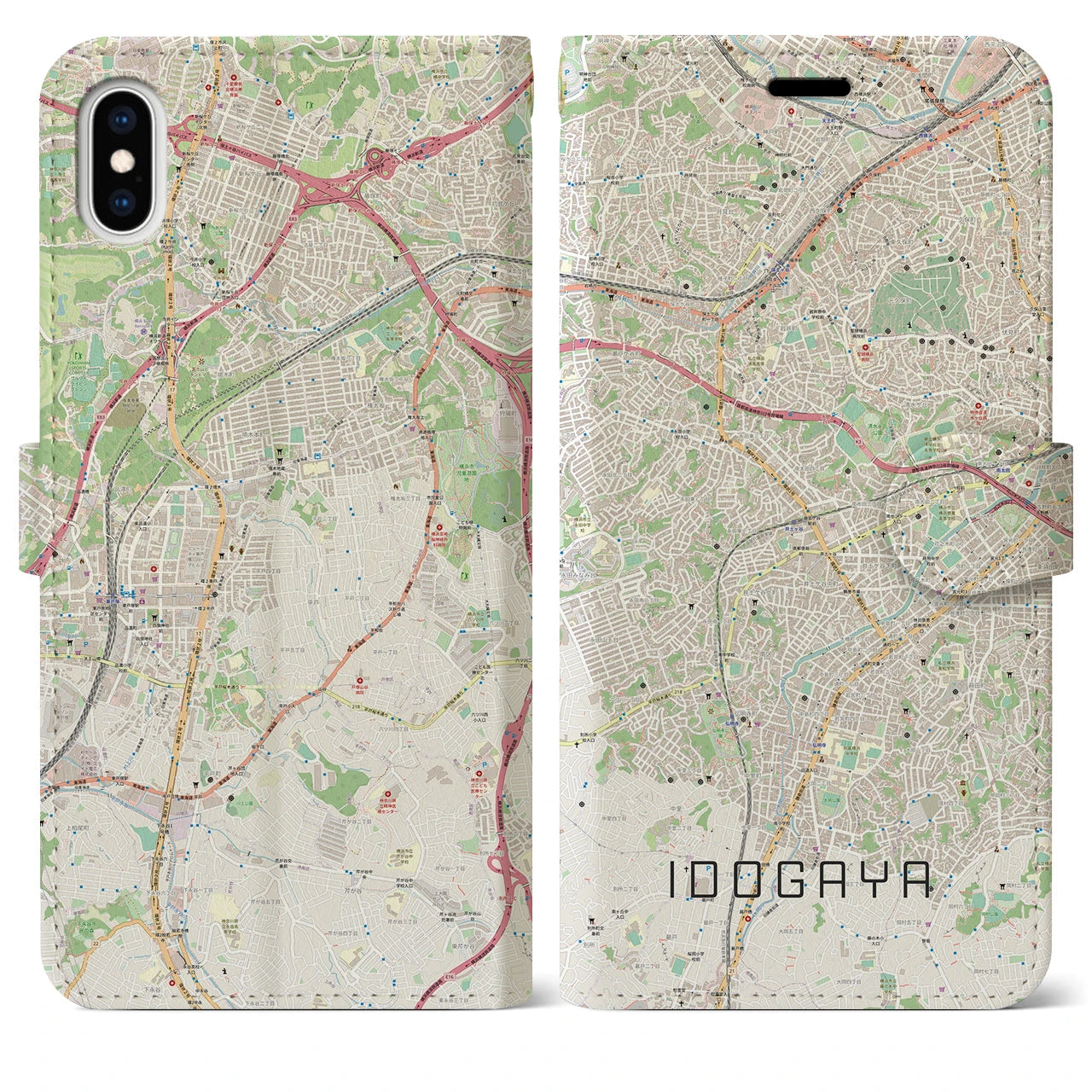 【井土ヶ谷】地図柄iPhoneケース（手帳両面タイプ・ナチュラル）iPhone XS Max 用