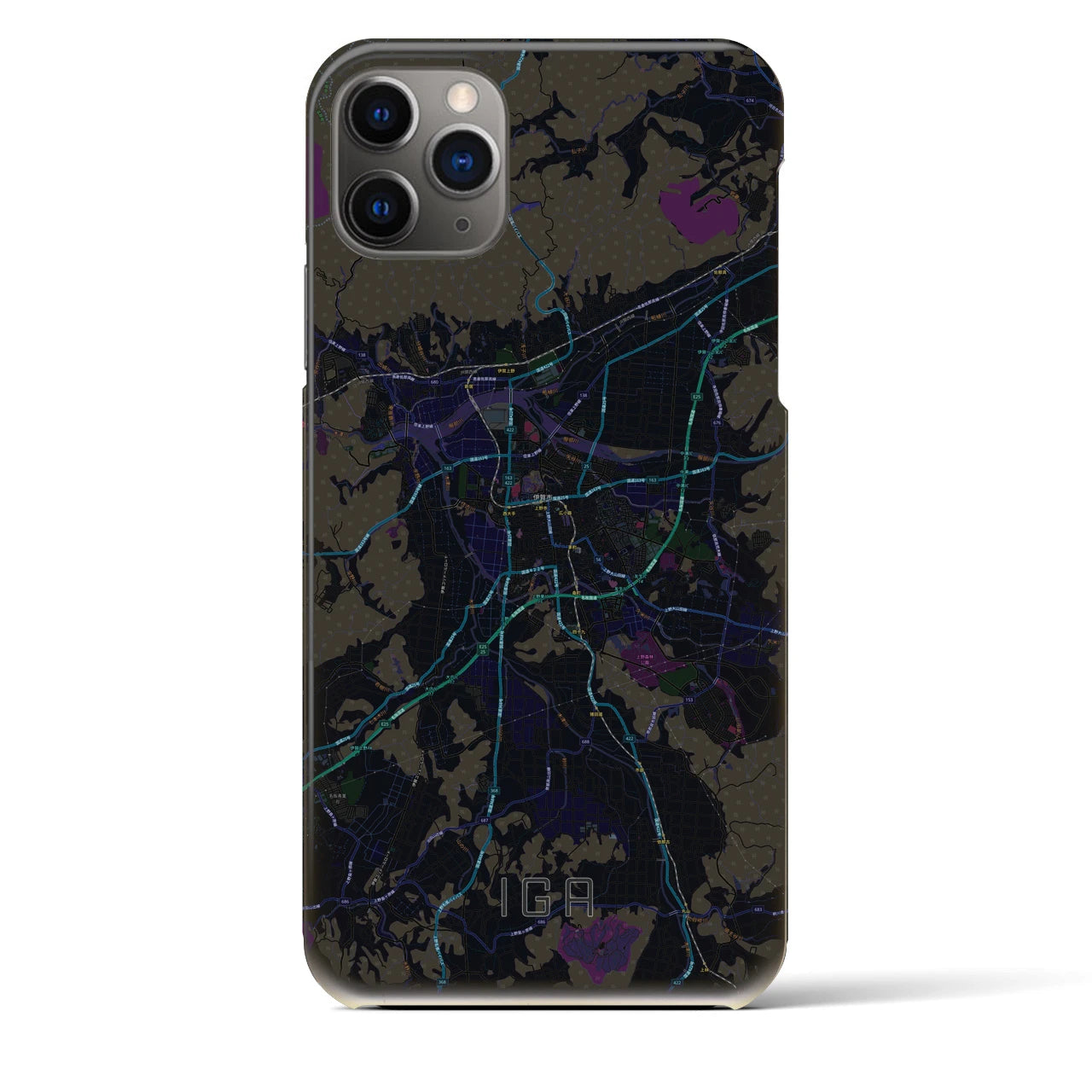 【伊賀】地図柄iPhoneケース（バックカバータイプ・ブラック）iPhone 11 Pro Max 用
