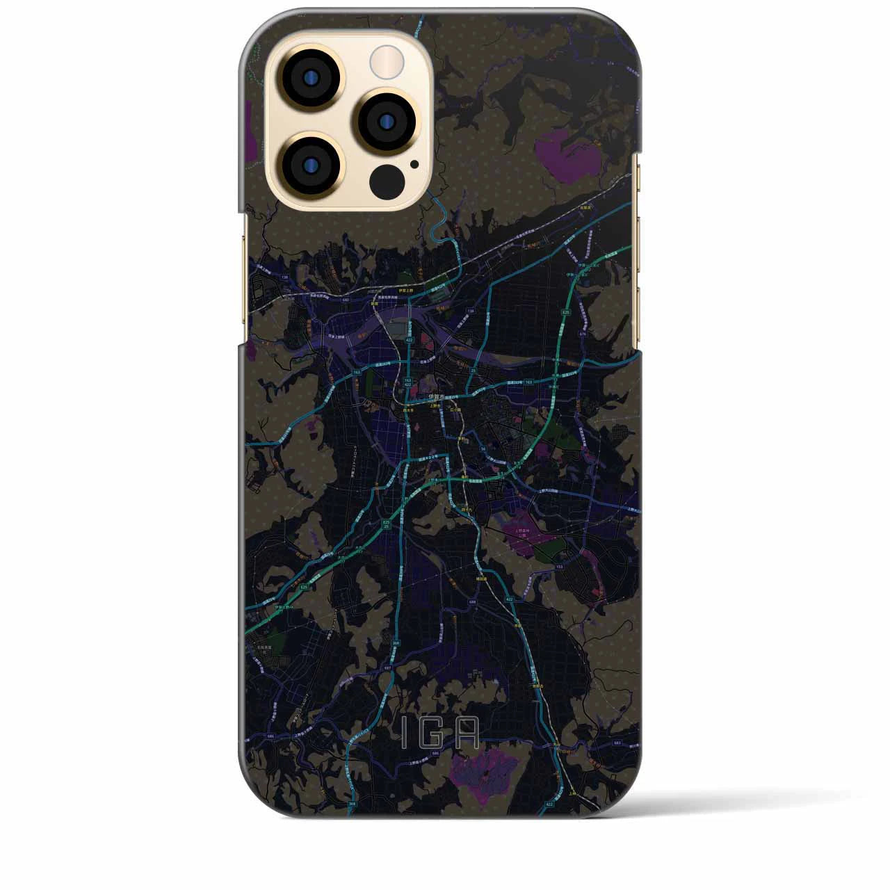 【伊賀】地図柄iPhoneケース（バックカバータイプ・ブラック）iPhone 12 Pro Max 用