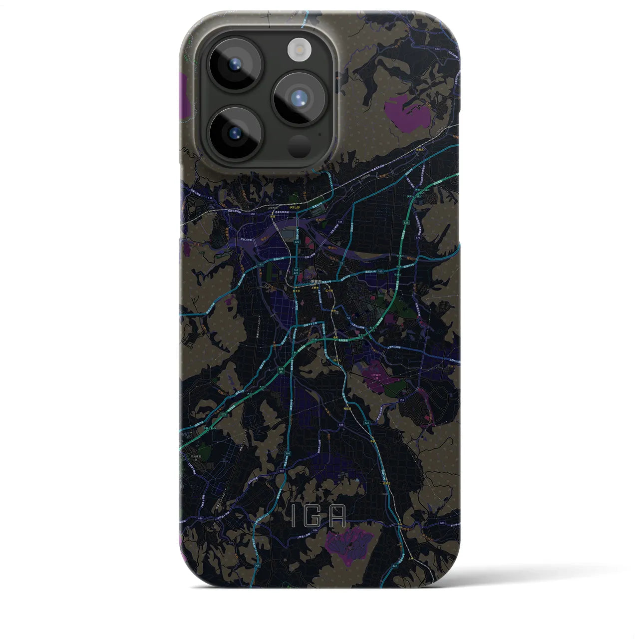 【伊賀】地図柄iPhoneケース（バックカバータイプ・ブラック）iPhone 15 Pro Max 用