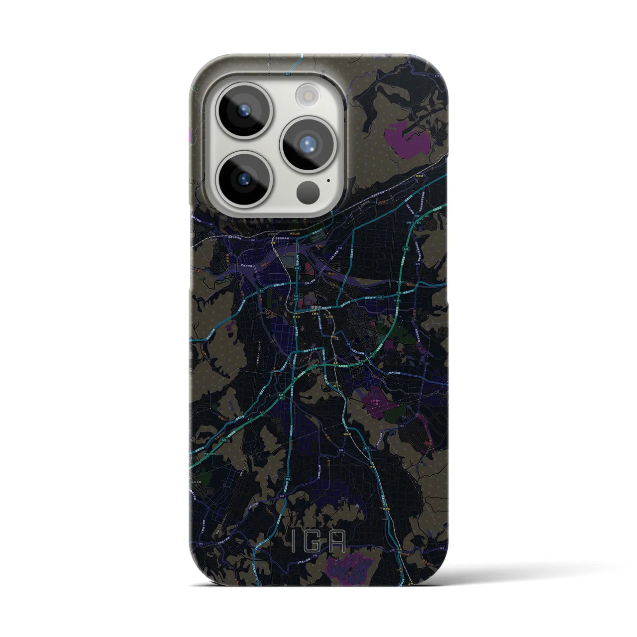 【伊賀】地図柄iPhoneケース（バックカバータイプ・ブラック）iPhone 15 Pro 用