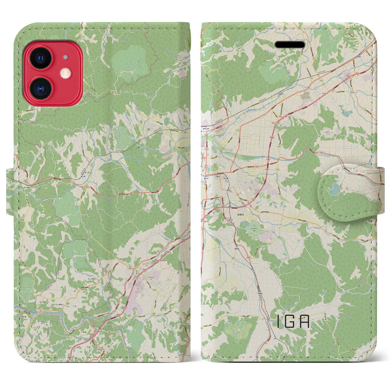 【伊賀】地図柄iPhoneケース（手帳両面タイプ・ナチュラル）iPhone 11 用