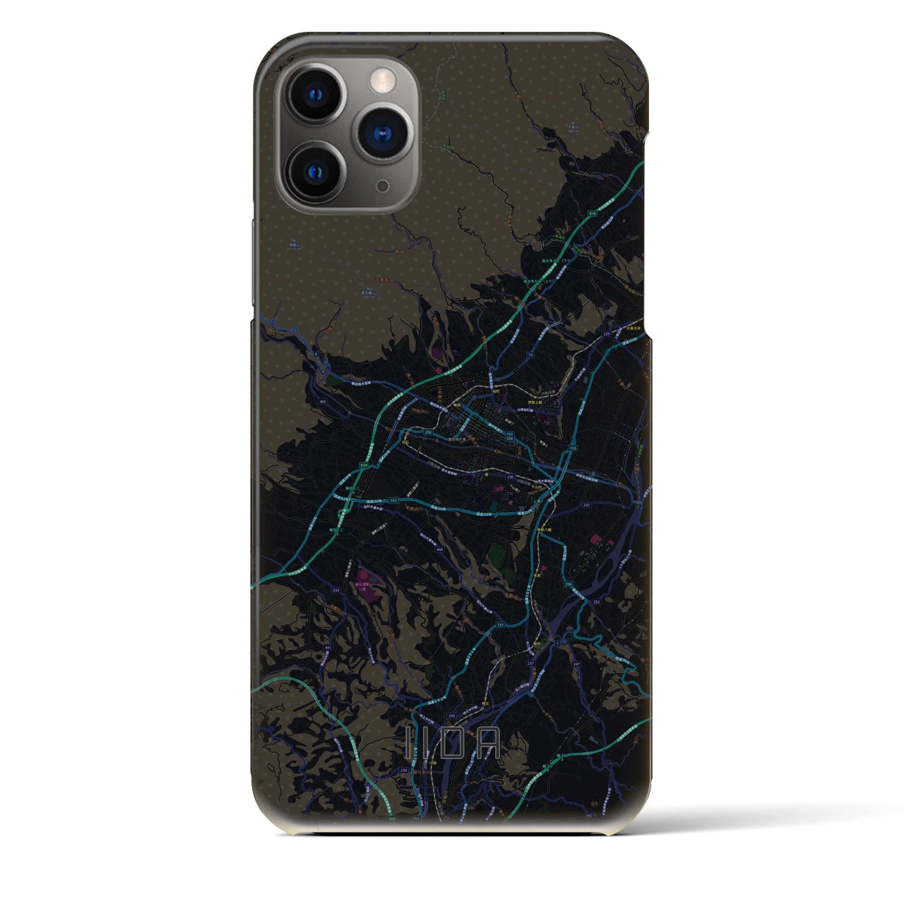 【飯田】地図柄iPhoneケース（バックカバータイプ・ブラック）iPhone 11 Pro Max 用