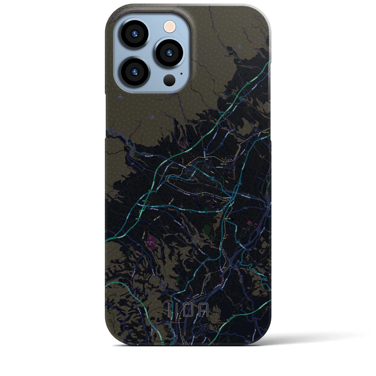 【飯田】地図柄iPhoneケース（バックカバータイプ・ブラック）iPhone 13 Pro Max 用