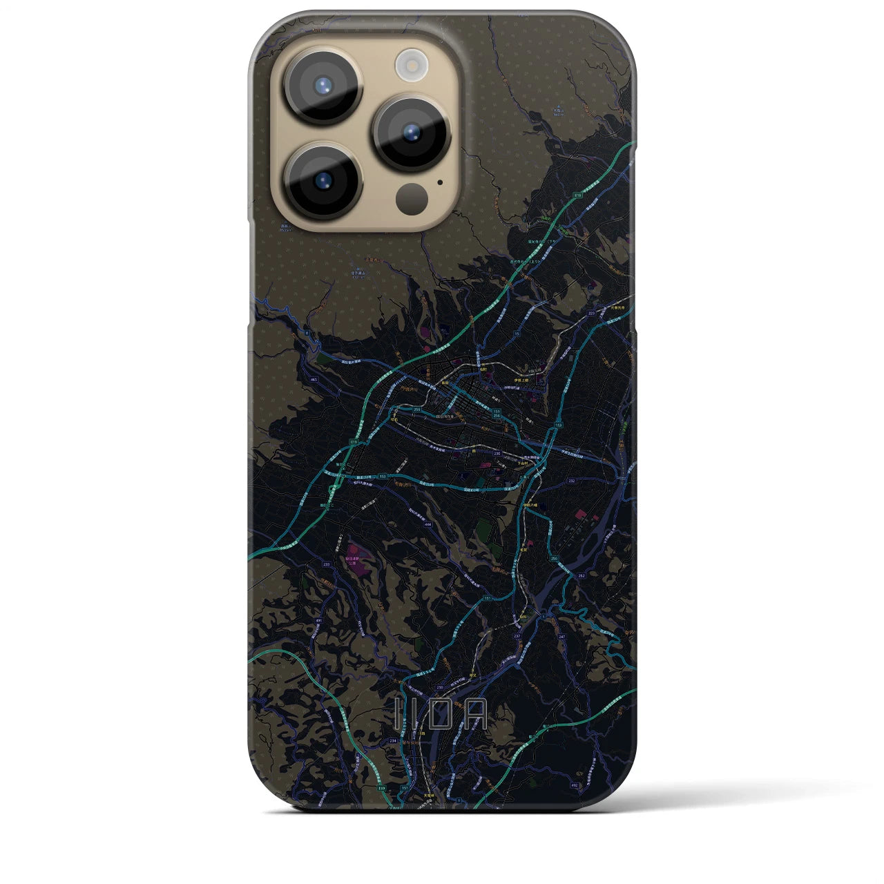 【飯田】地図柄iPhoneケース（バックカバータイプ・ブラック）iPhone 14 Pro Max 用