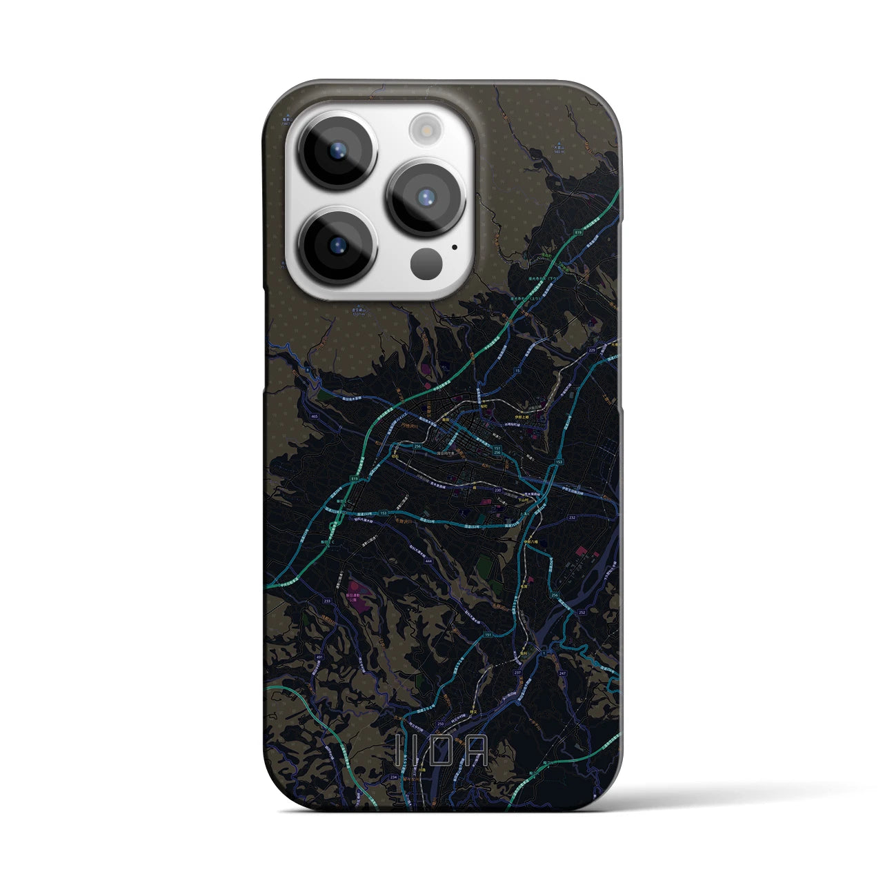 【飯田】地図柄iPhoneケース（バックカバータイプ・ブラック）iPhone 14 Pro 用