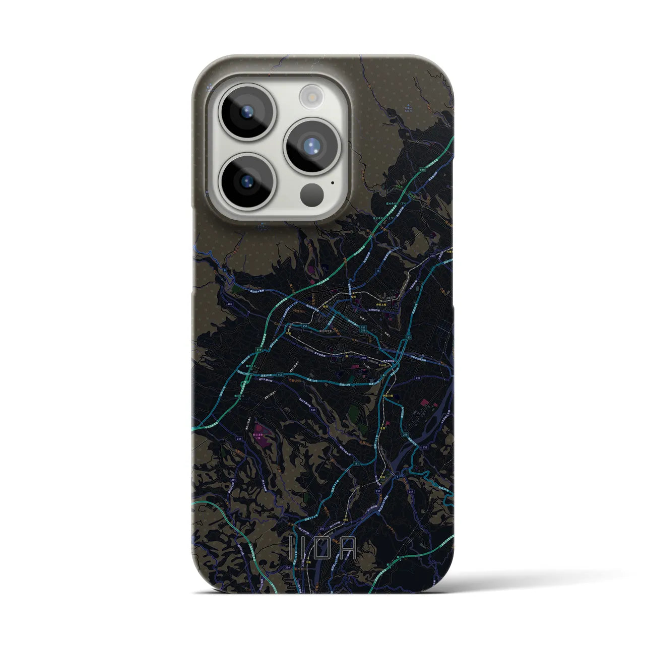 【飯田】地図柄iPhoneケース（バックカバータイプ・ブラック）iPhone 15 Pro 用