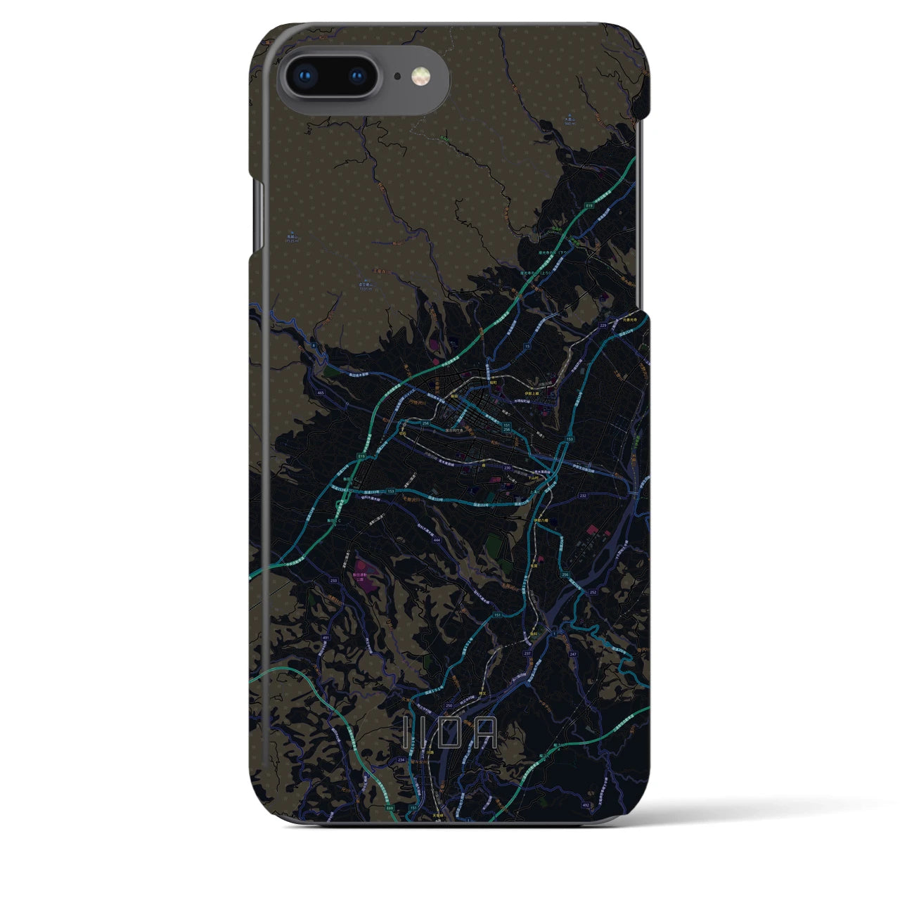 【飯田】地図柄iPhoneケース（バックカバータイプ・ブラック）iPhone 8Plus /7Plus / 6sPlus / 6Plus 用