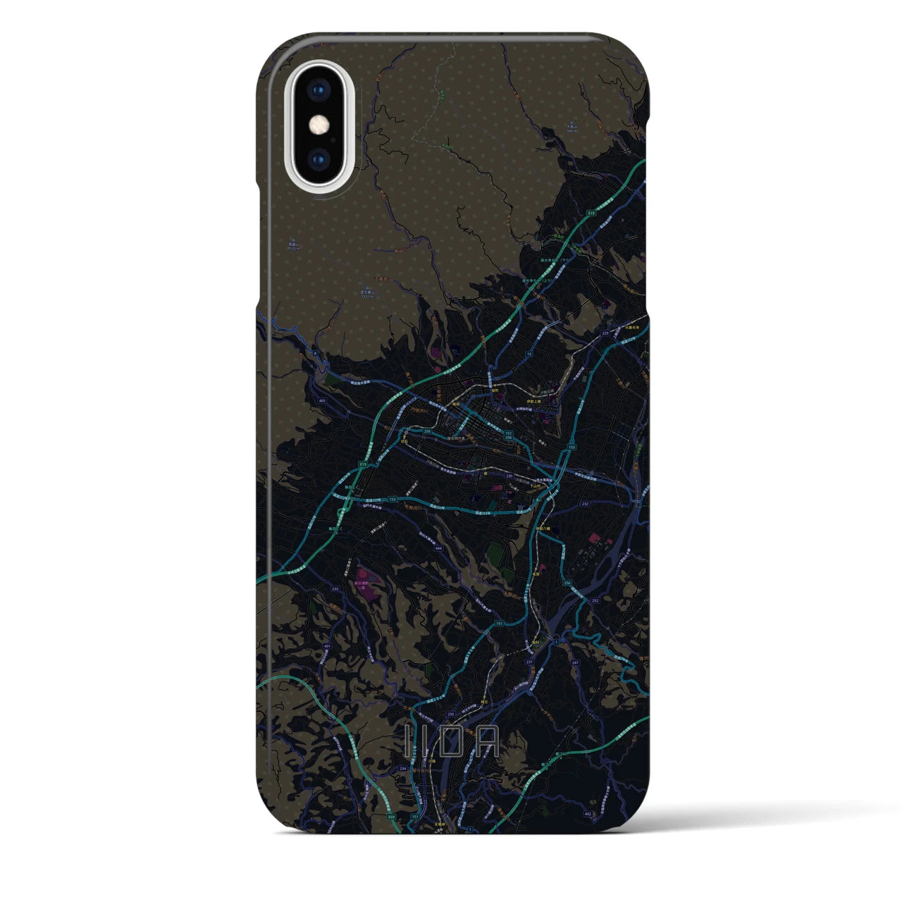 【飯田】地図柄iPhoneケース（バックカバータイプ・ブラック）iPhone XS Max 用