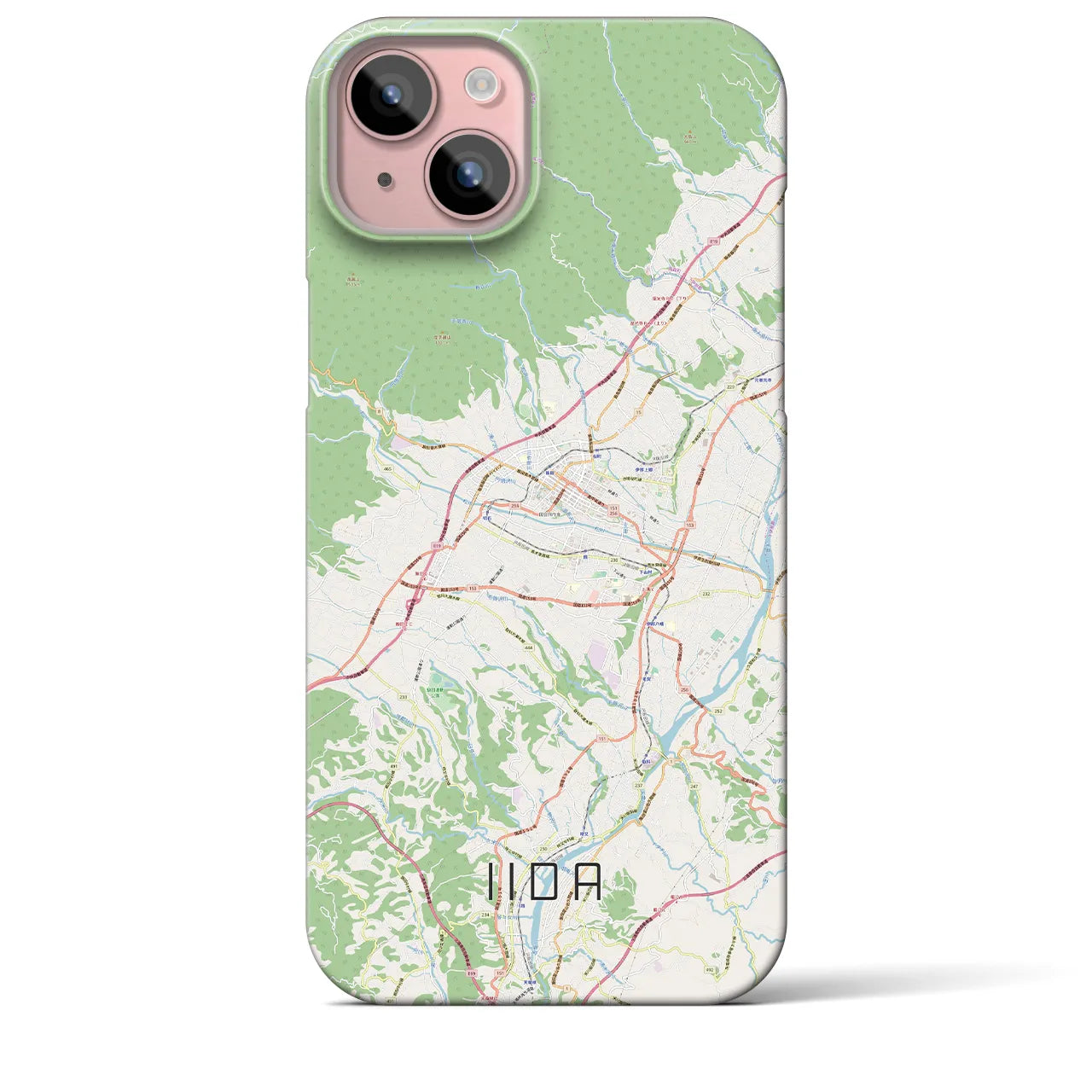 【飯田】地図柄iPhoneケース（バックカバータイプ・ナチュラル）iPhone 15 Plus 用