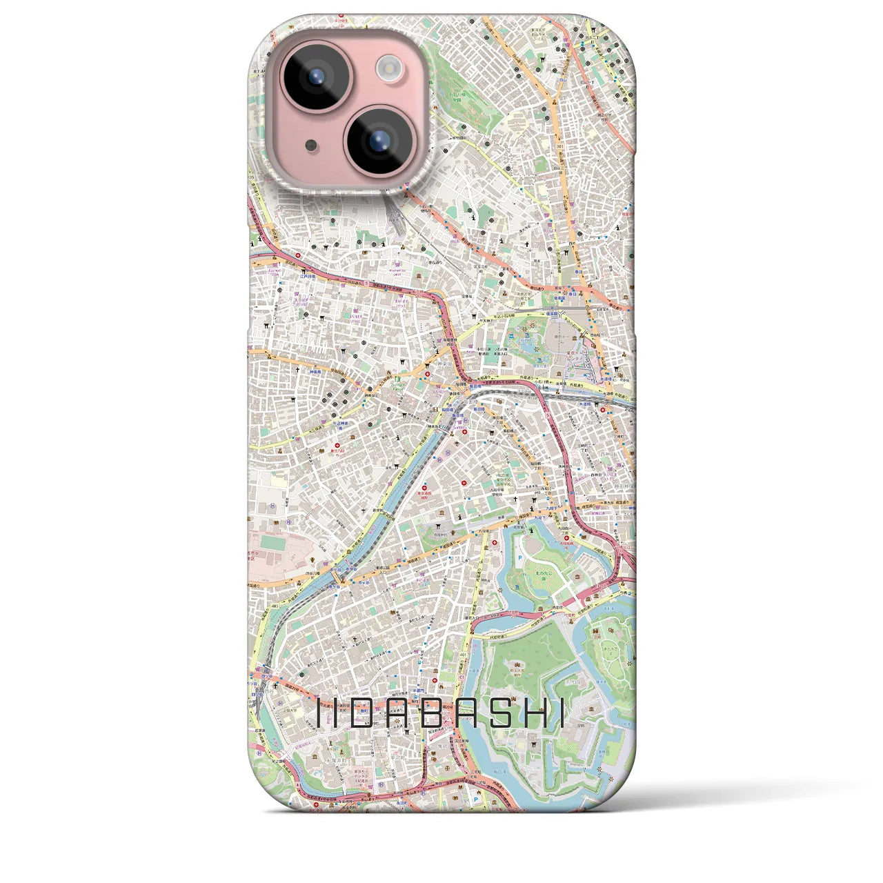 【飯田橋】地図柄iPhoneケース（バックカバータイプ・ナチュラル）iPhone 15 Plus 用