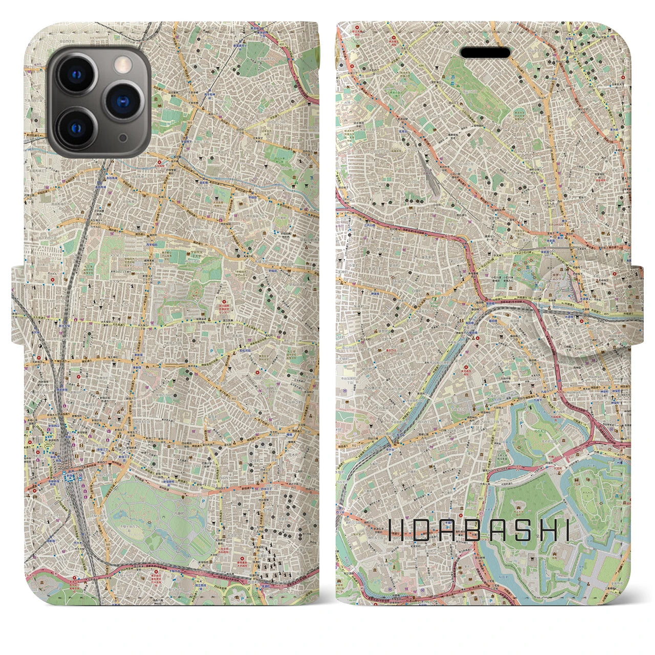【飯田橋】地図柄iPhoneケース（手帳両面タイプ・ナチュラル）iPhone 11 Pro Max 用