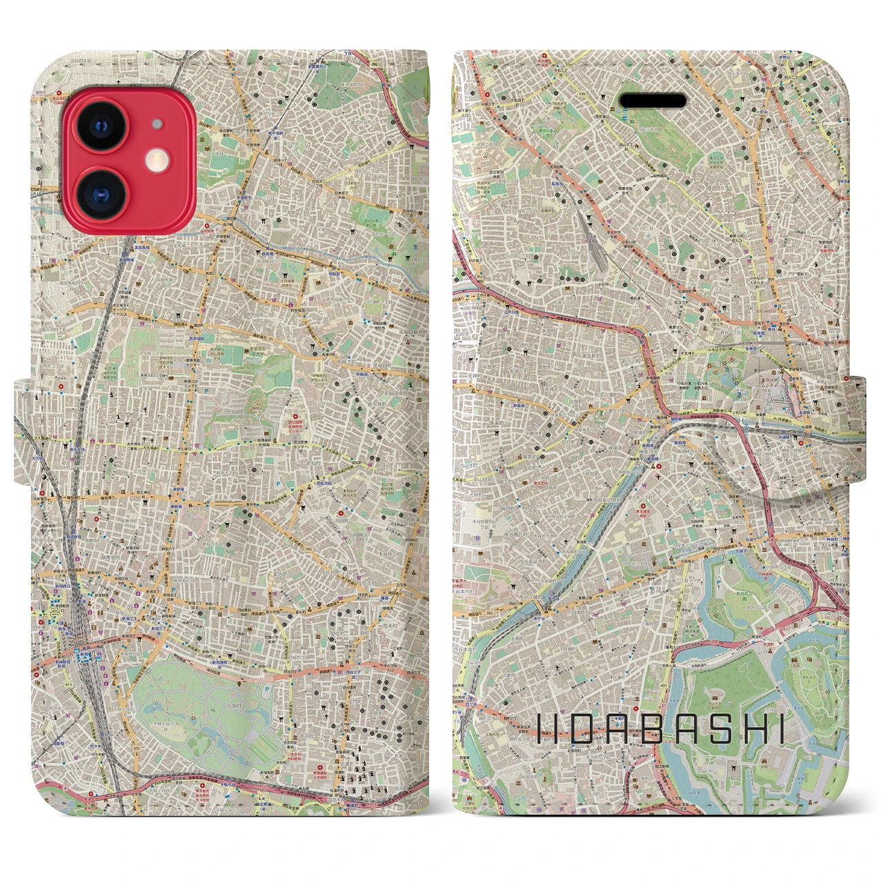 【飯田橋】地図柄iPhoneケース（手帳両面タイプ・ナチュラル）iPhone 11 用