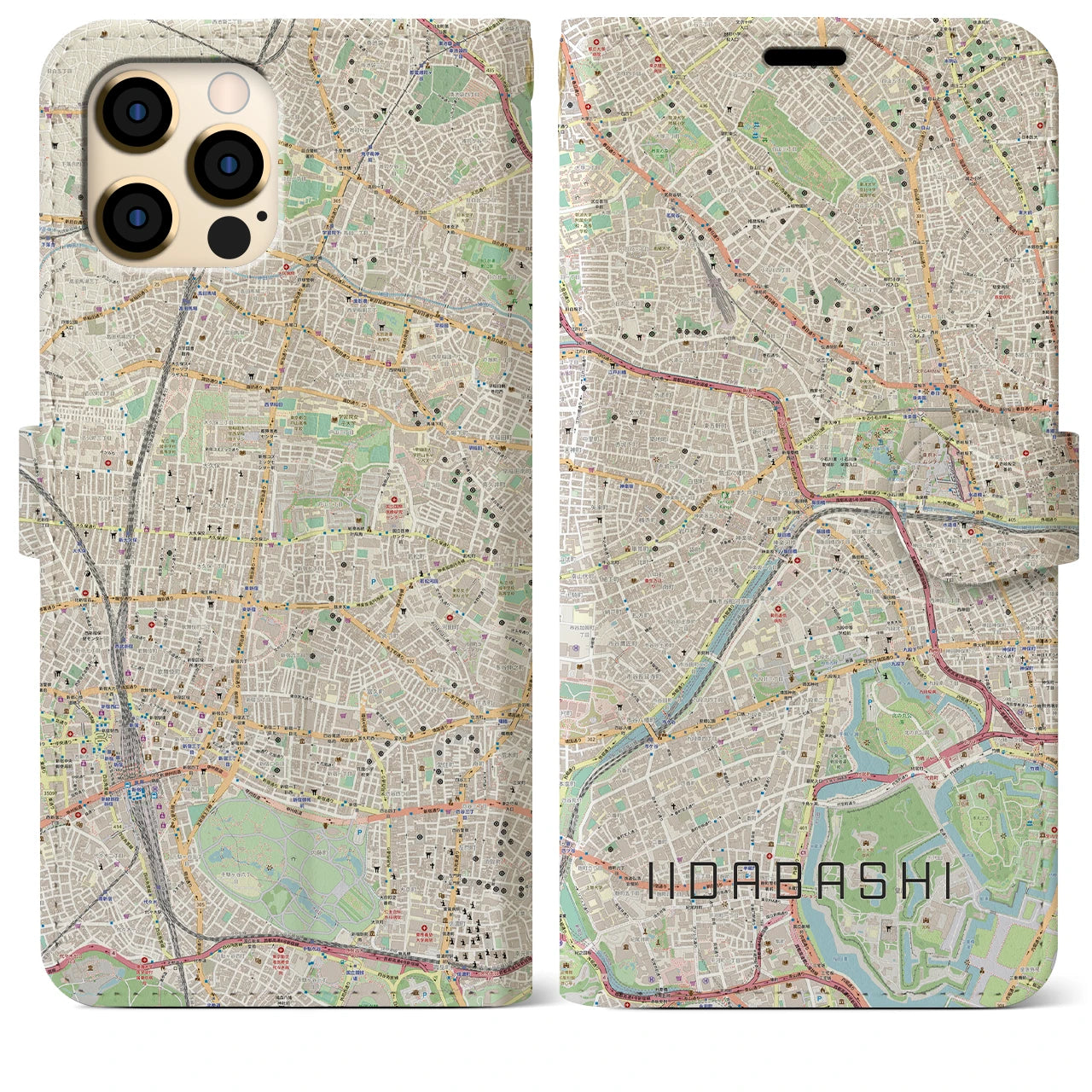 【飯田橋】地図柄iPhoneケース（手帳両面タイプ・ナチュラル）iPhone 12 Pro Max 用