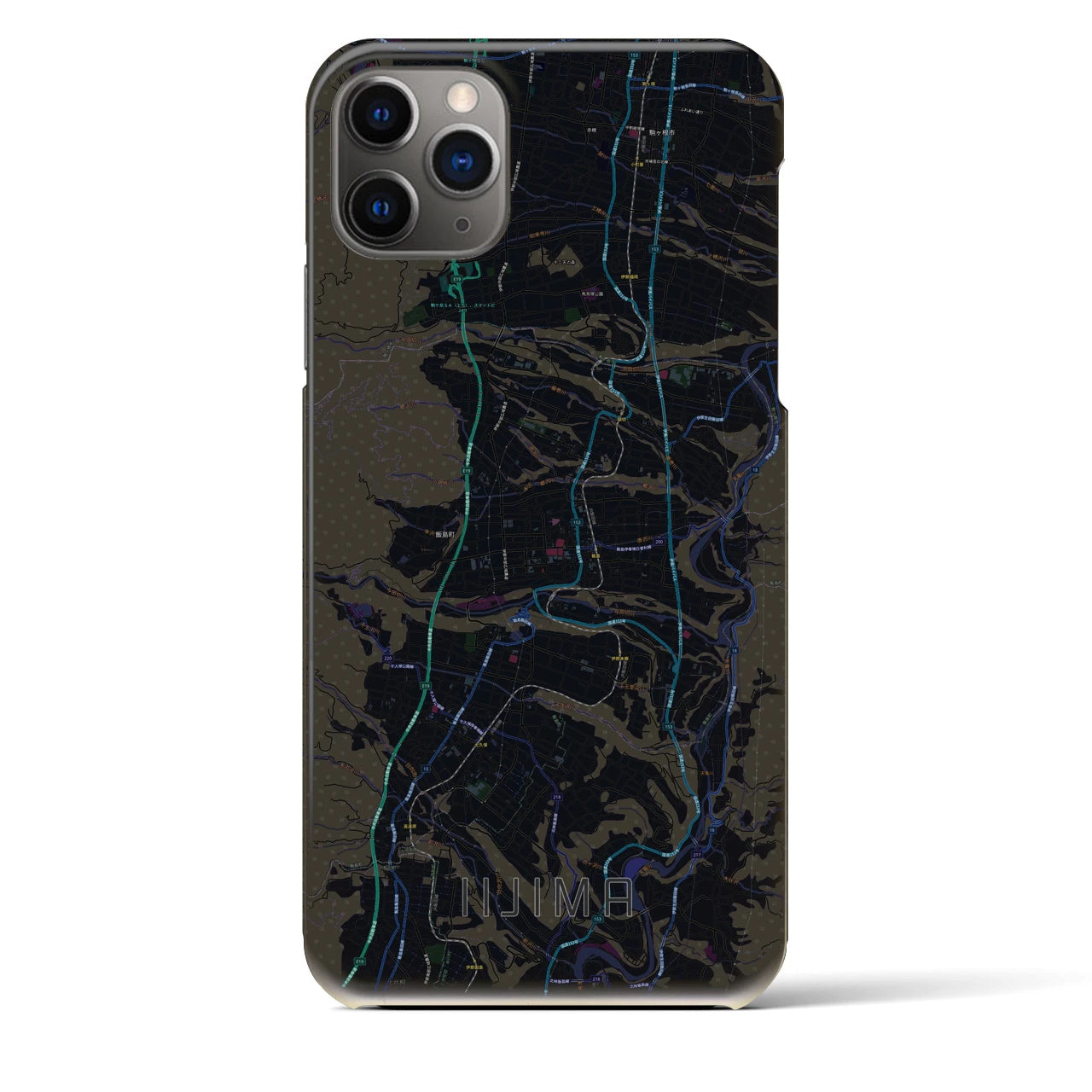 【飯島】地図柄iPhoneケース（バックカバータイプ・ブラック）iPhone 11 Pro Max 用