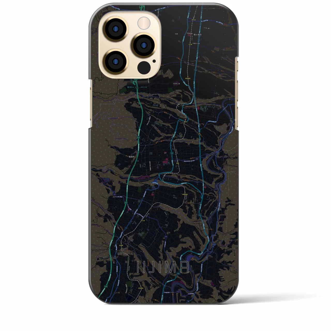 【飯島】地図柄iPhoneケース（バックカバータイプ・ブラック）iPhone 12 Pro Max 用