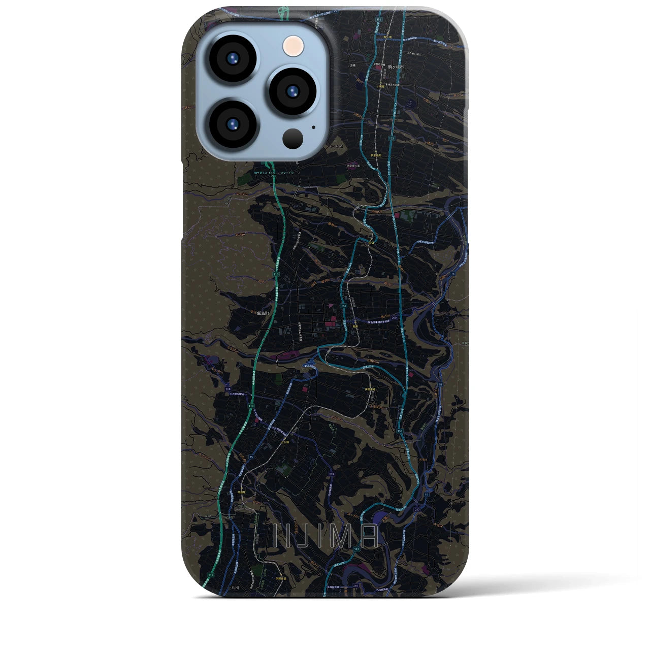 【飯島】地図柄iPhoneケース（バックカバータイプ・ブラック）iPhone 13 Pro Max 用