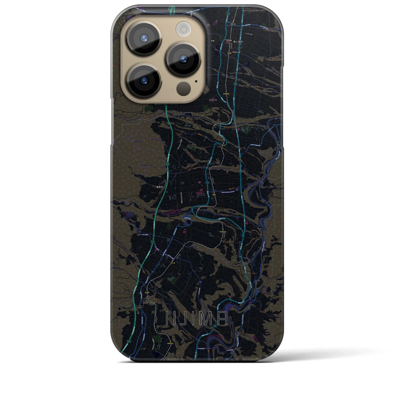 【飯島】地図柄iPhoneケース（バックカバータイプ・ブラック）iPhone 14 Pro Max 用