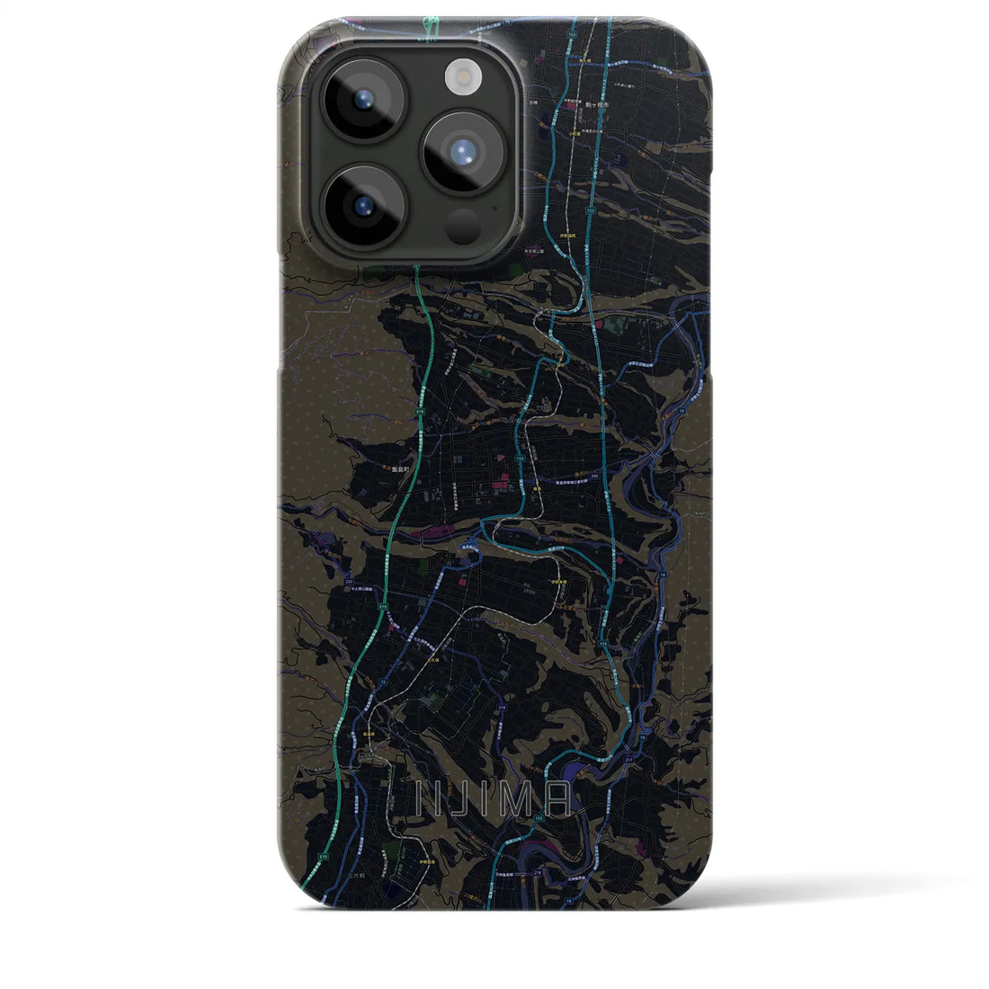【飯島】地図柄iPhoneケース（バックカバータイプ・ブラック）iPhone 15 Pro Max 用