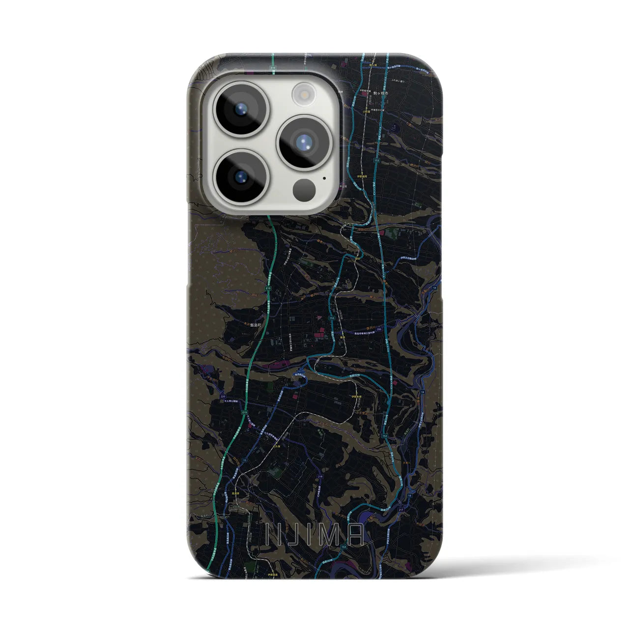 【飯島】地図柄iPhoneケース（バックカバータイプ・ブラック）iPhone 15 Pro 用