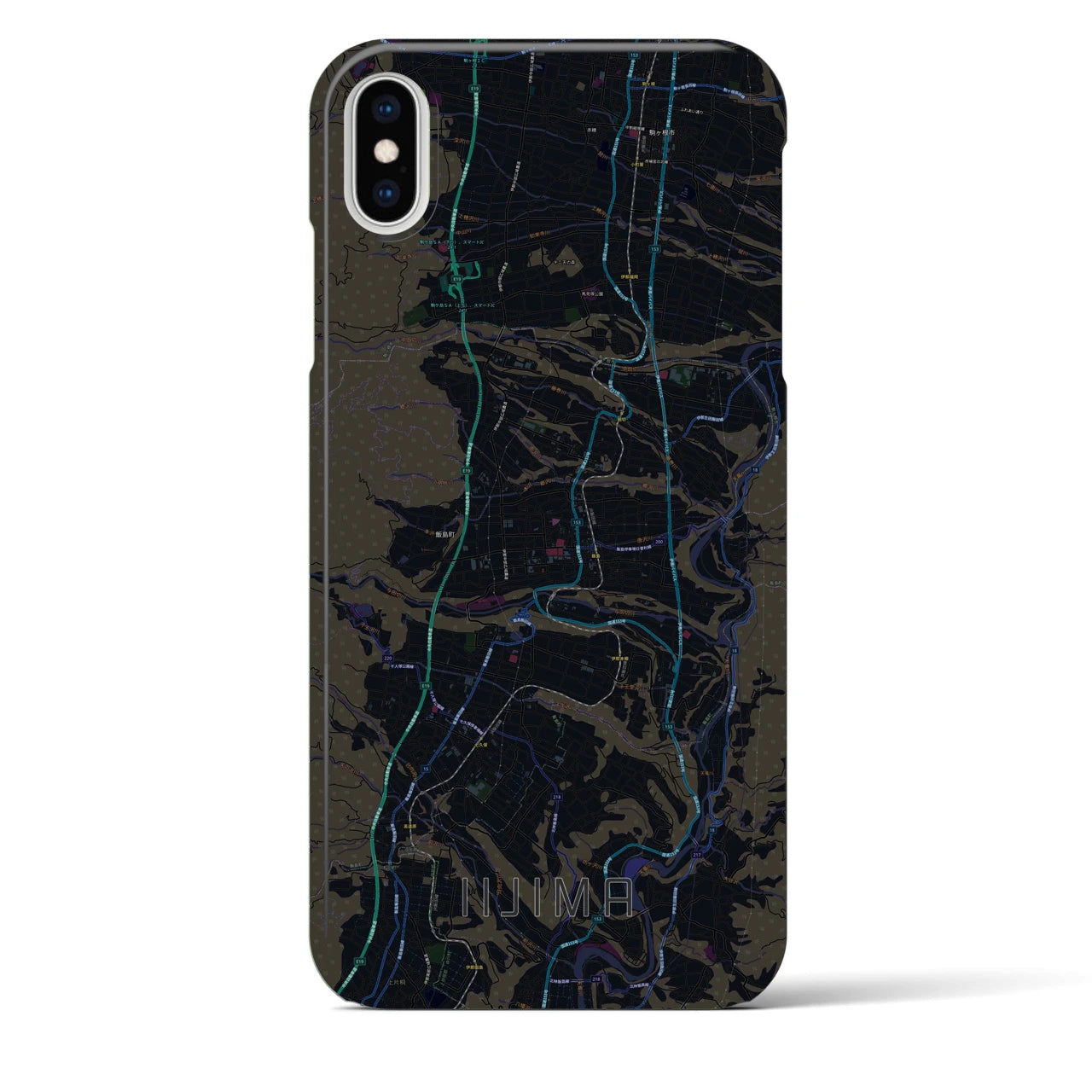 【飯島】地図柄iPhoneケース（バックカバータイプ・ブラック）iPhone XS Max 用