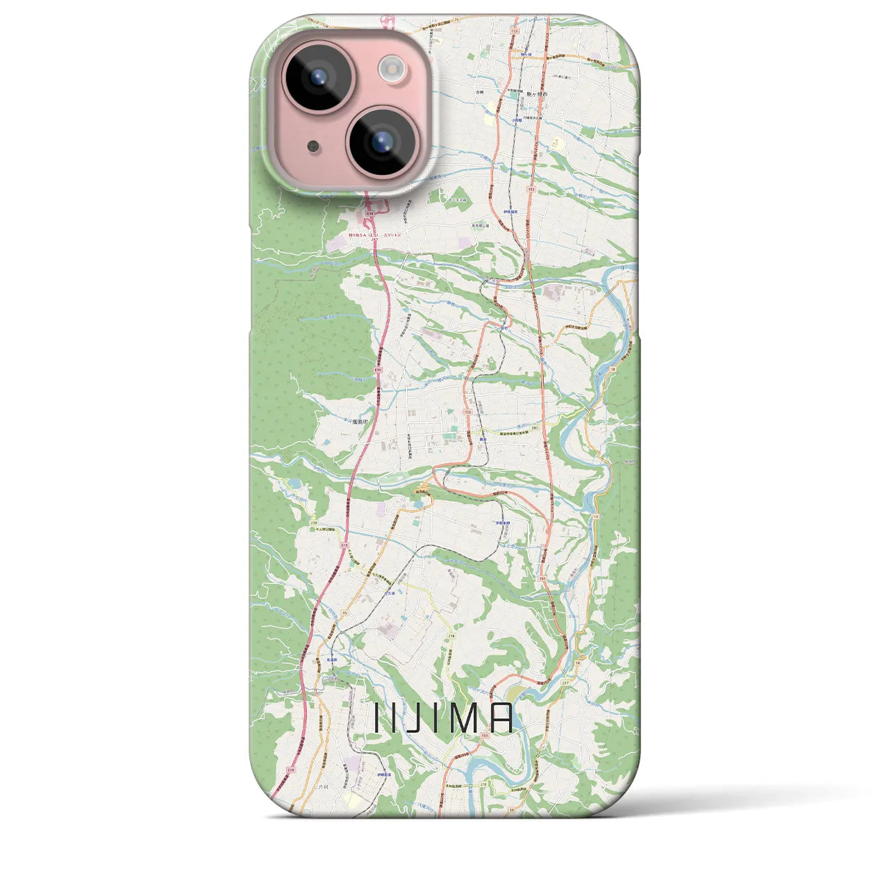 【飯島】地図柄iPhoneケース（バックカバータイプ・ナチュラル）iPhone 15 Plus 用