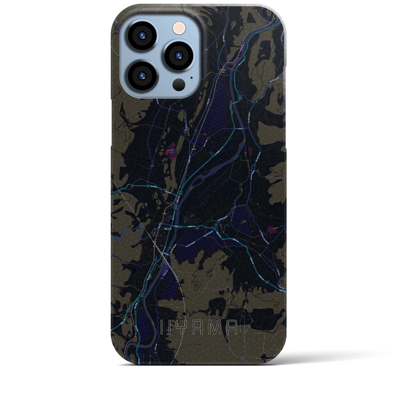 【飯山】地図柄iPhoneケース（バックカバータイプ・ブラック）iPhone 13 Pro Max 用