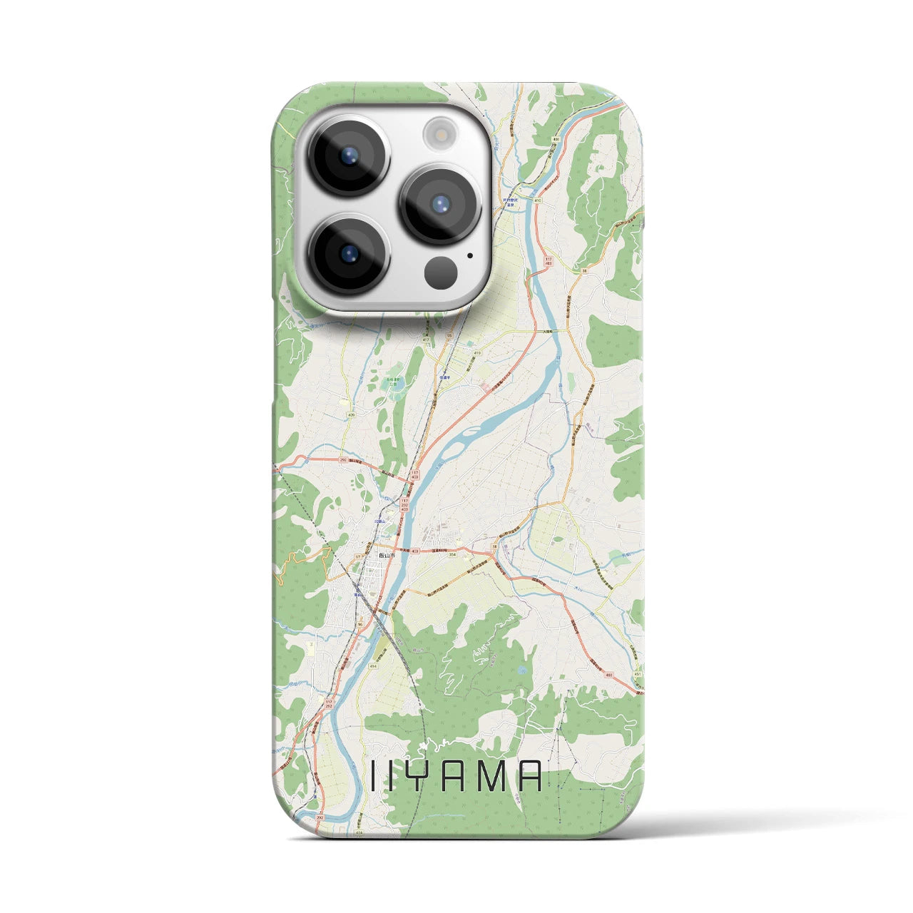 【飯山】地図柄iPhoneケース（バックカバータイプ・ナチュラル）iPhone 14 Pro 用