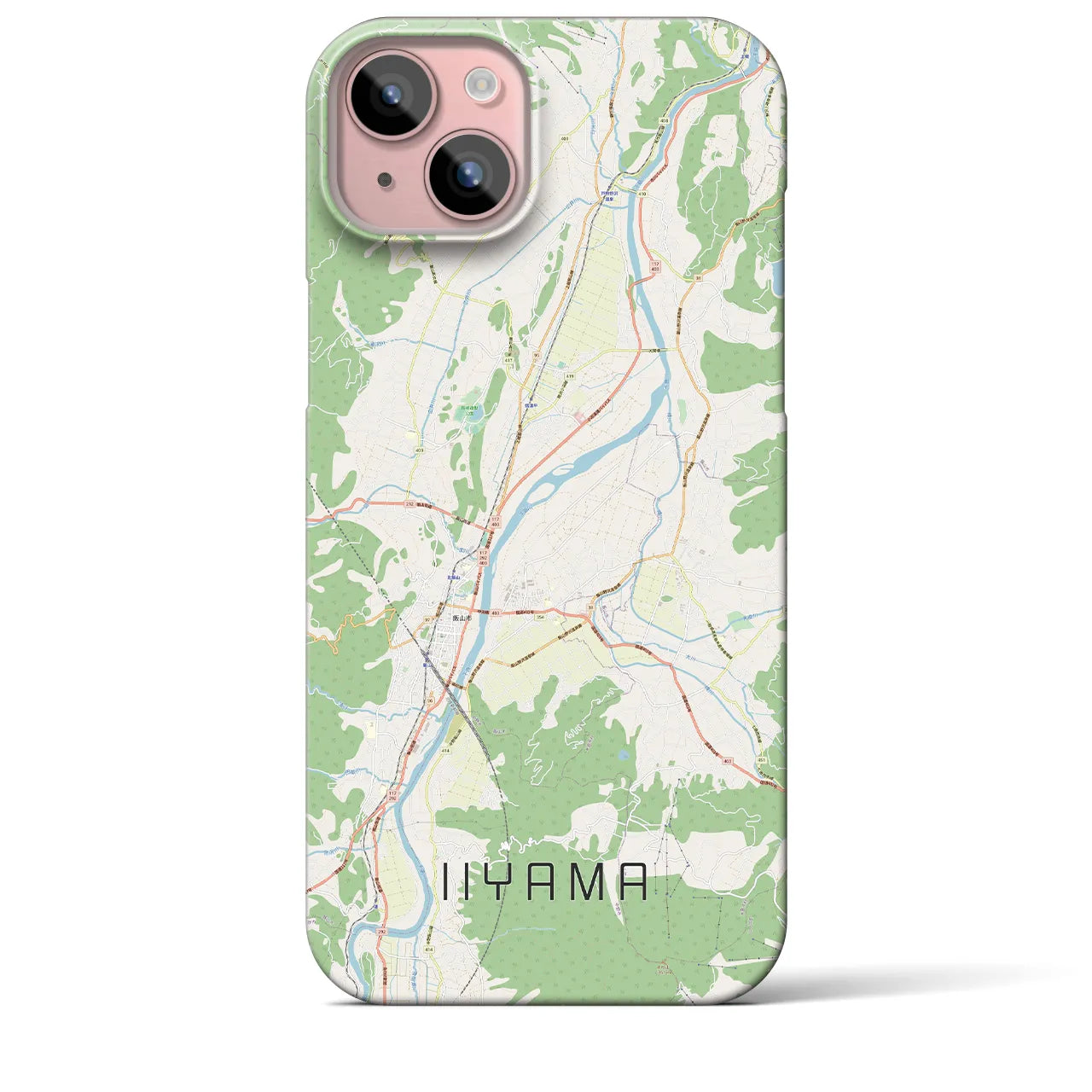 【飯山】地図柄iPhoneケース（バックカバータイプ・ナチュラル）iPhone 15 Plus 用