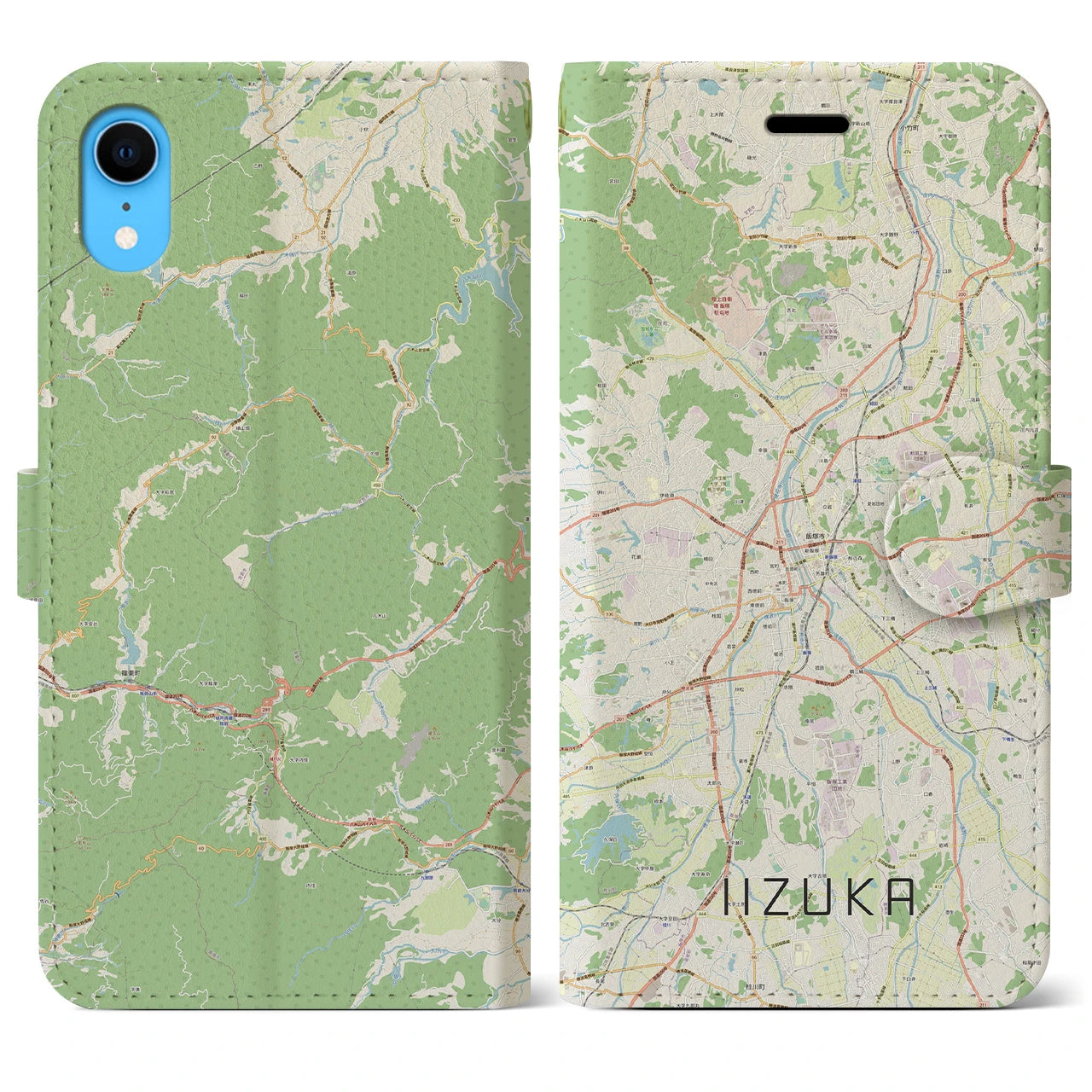 【飯塚】地図柄iPhoneケース（手帳両面タイプ・ナチュラル）iPhone XR 用