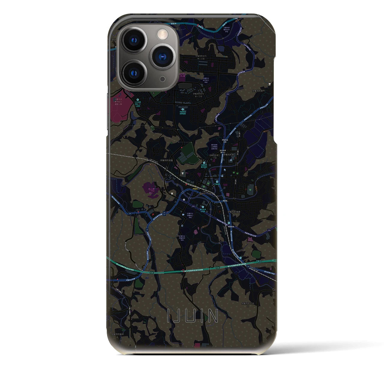 【伊集院】地図柄iPhoneケース（バックカバータイプ・ブラック）iPhone 11 Pro Max 用