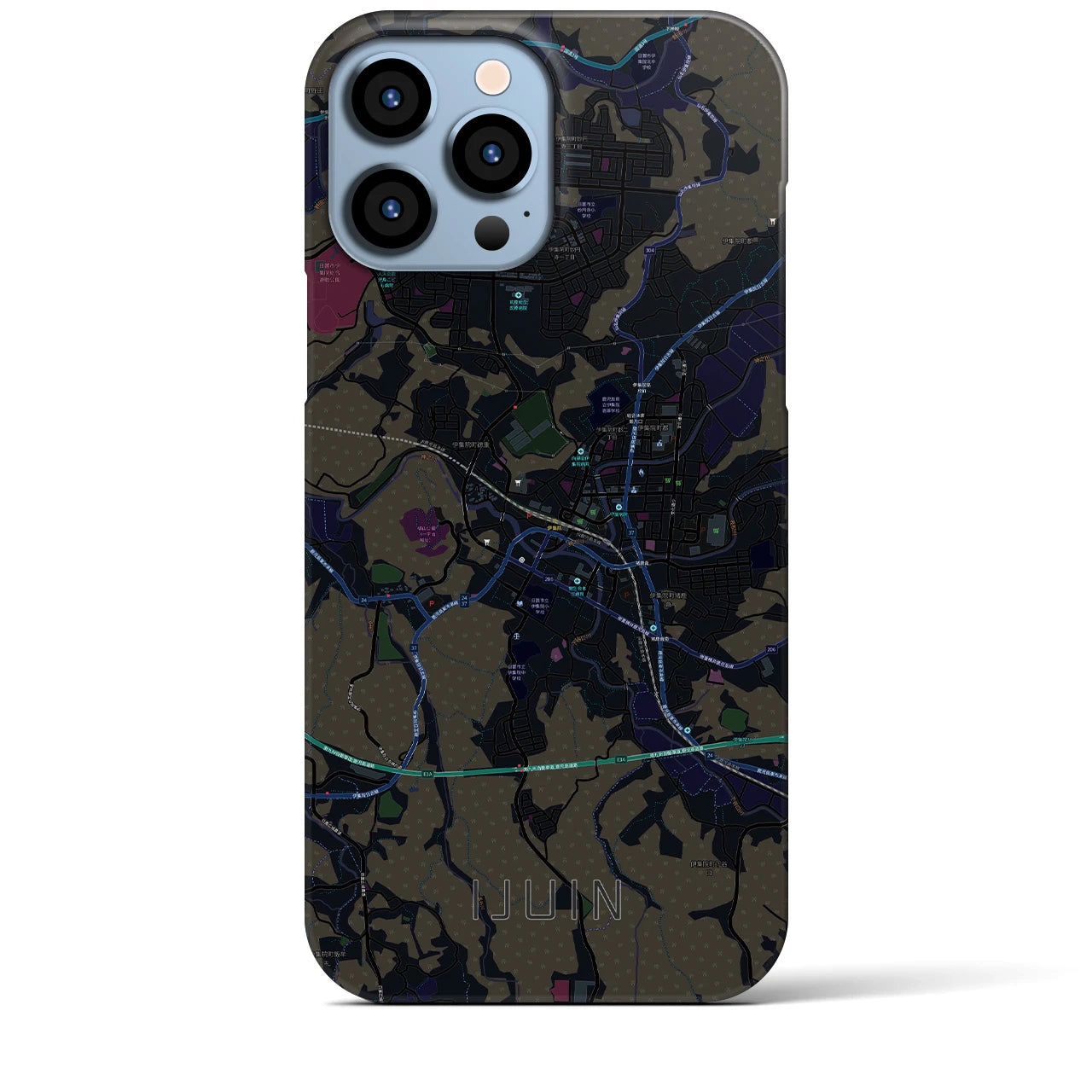 【伊集院】地図柄iPhoneケース（バックカバータイプ・ブラック）iPhone 13 Pro Max 用