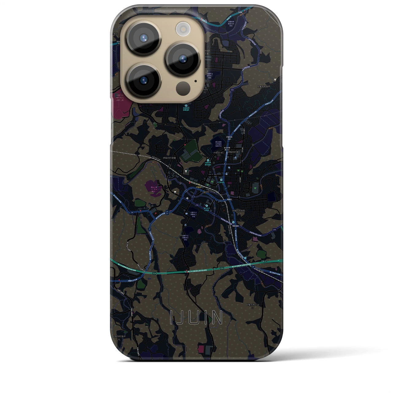 【伊集院】地図柄iPhoneケース（バックカバータイプ・ブラック）iPhone 14 Pro Max 用