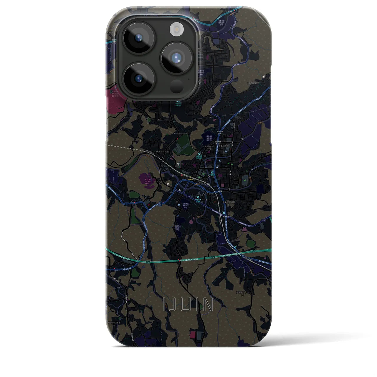【伊集院】地図柄iPhoneケース（バックカバータイプ・ブラック）iPhone 15 Pro Max 用