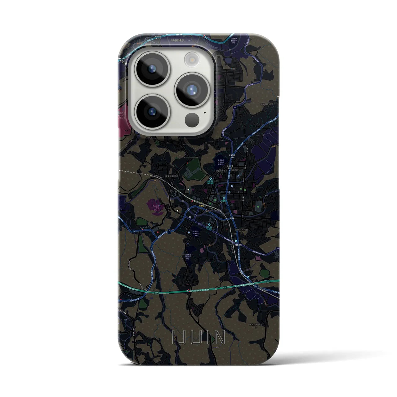 【伊集院】地図柄iPhoneケース（バックカバータイプ・ブラック）iPhone 15 Pro 用