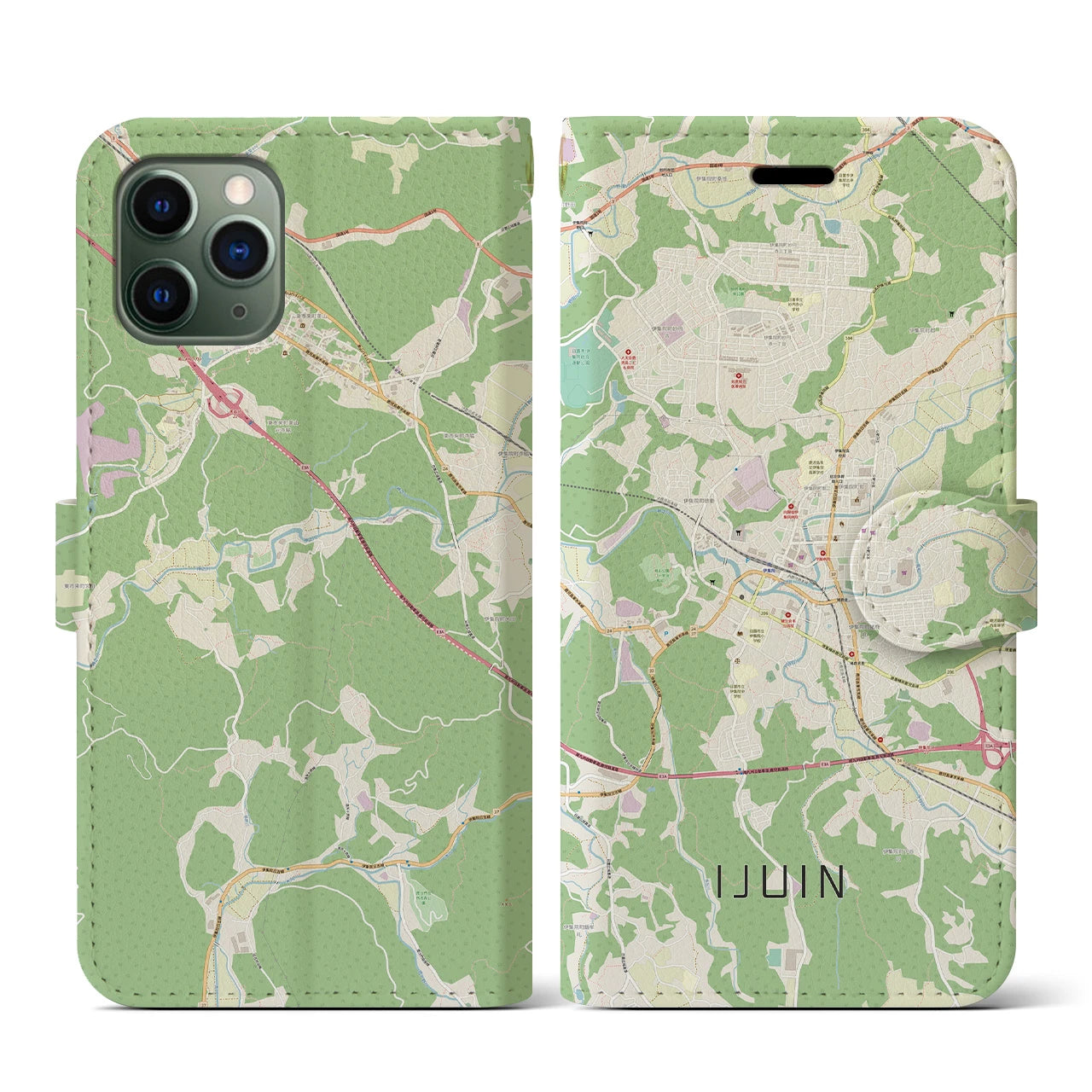 【伊集院】地図柄iPhoneケース（手帳両面タイプ・ナチュラル）iPhone 11 Pro 用