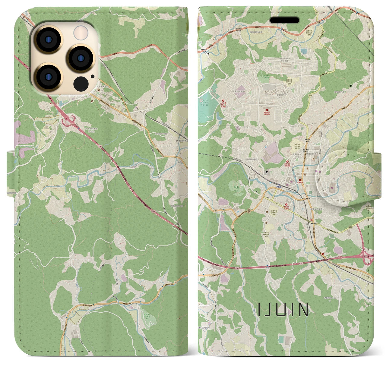 【伊集院】地図柄iPhoneケース（手帳両面タイプ・ナチュラル）iPhone 12 Pro Max 用