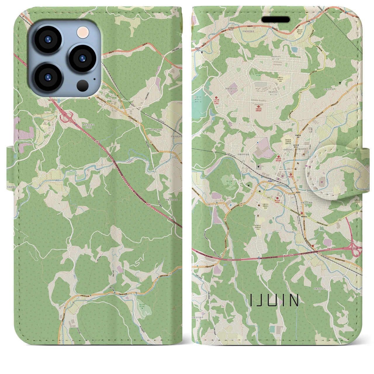 【伊集院】地図柄iPhoneケース（手帳両面タイプ・ナチュラル）iPhone 13 Pro Max 用