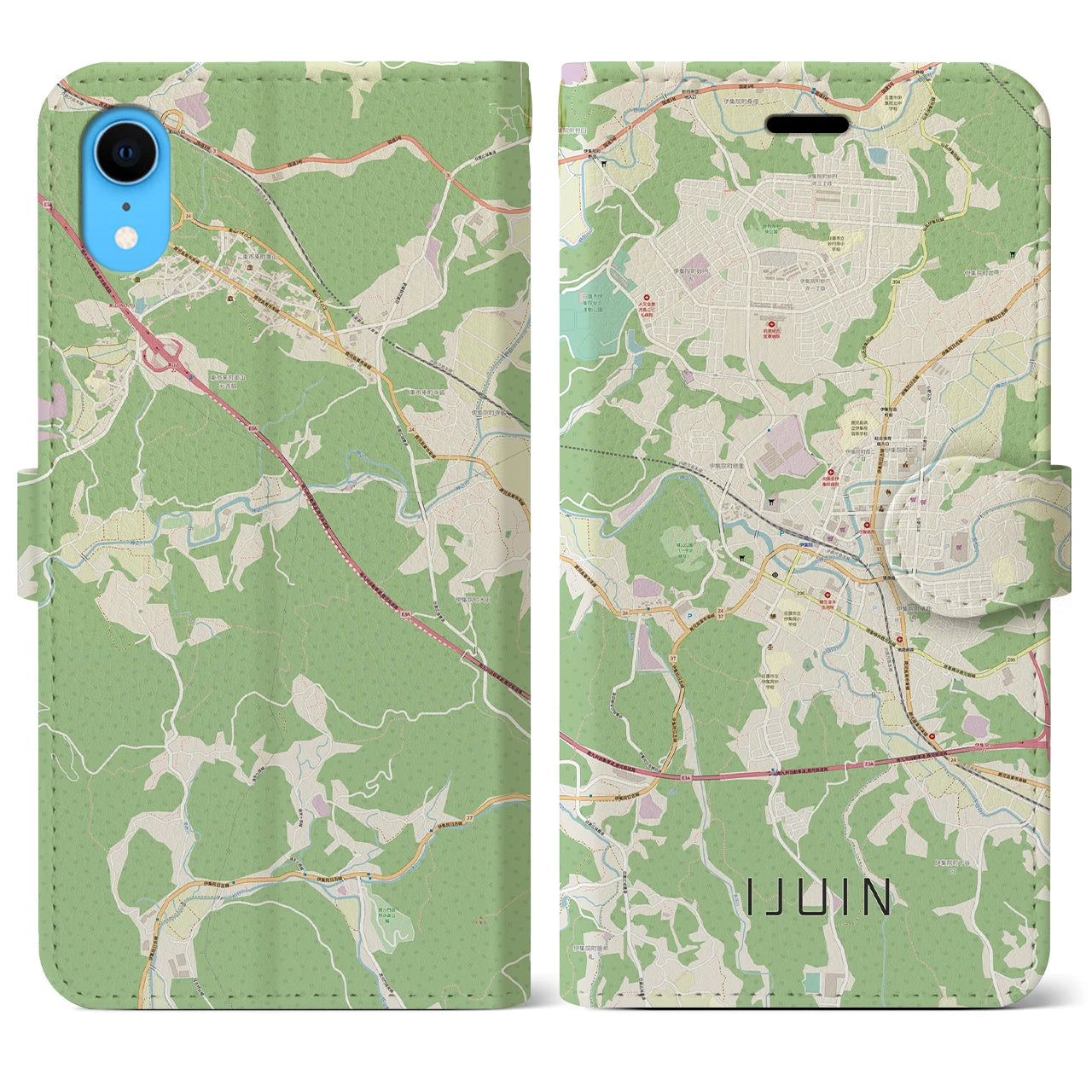 【伊集院】地図柄iPhoneケース（手帳両面タイプ・ナチュラル）iPhone XR 用