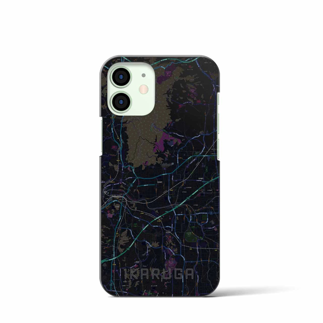 【斑鳩】地図柄iPhoneケース（バックカバータイプ・ブラック）iPhone 12 mini 用